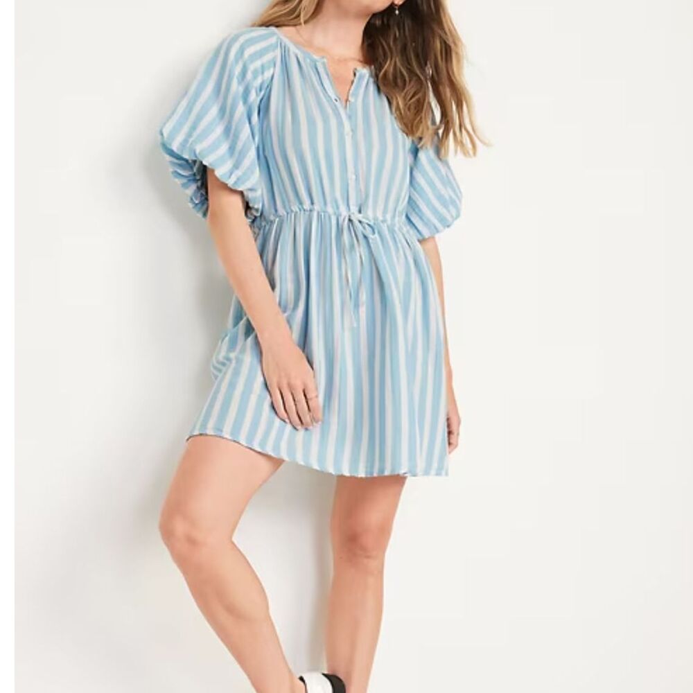 Old Navy Waist-Defined Puff-Sleeve Printed Mini Shirt Dress Women's size Medium